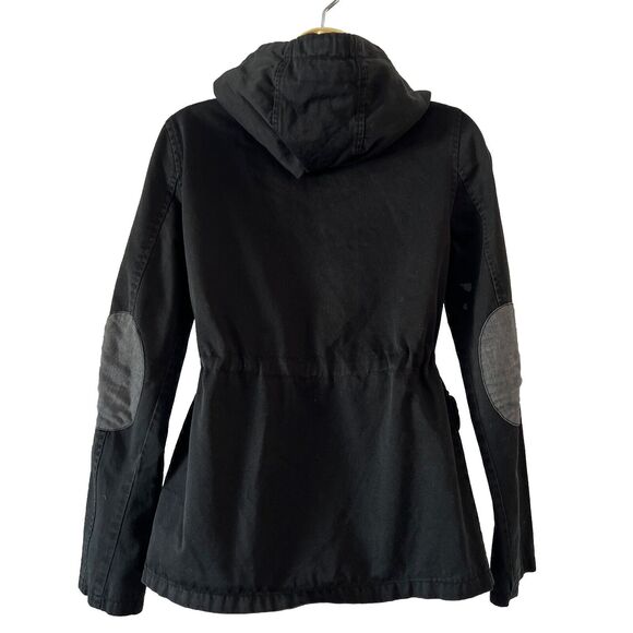 TOPSHOP Hooded Black Jacket US Size 2 With Drawstring to Define Waist Mid weight - Picture 3 of 13